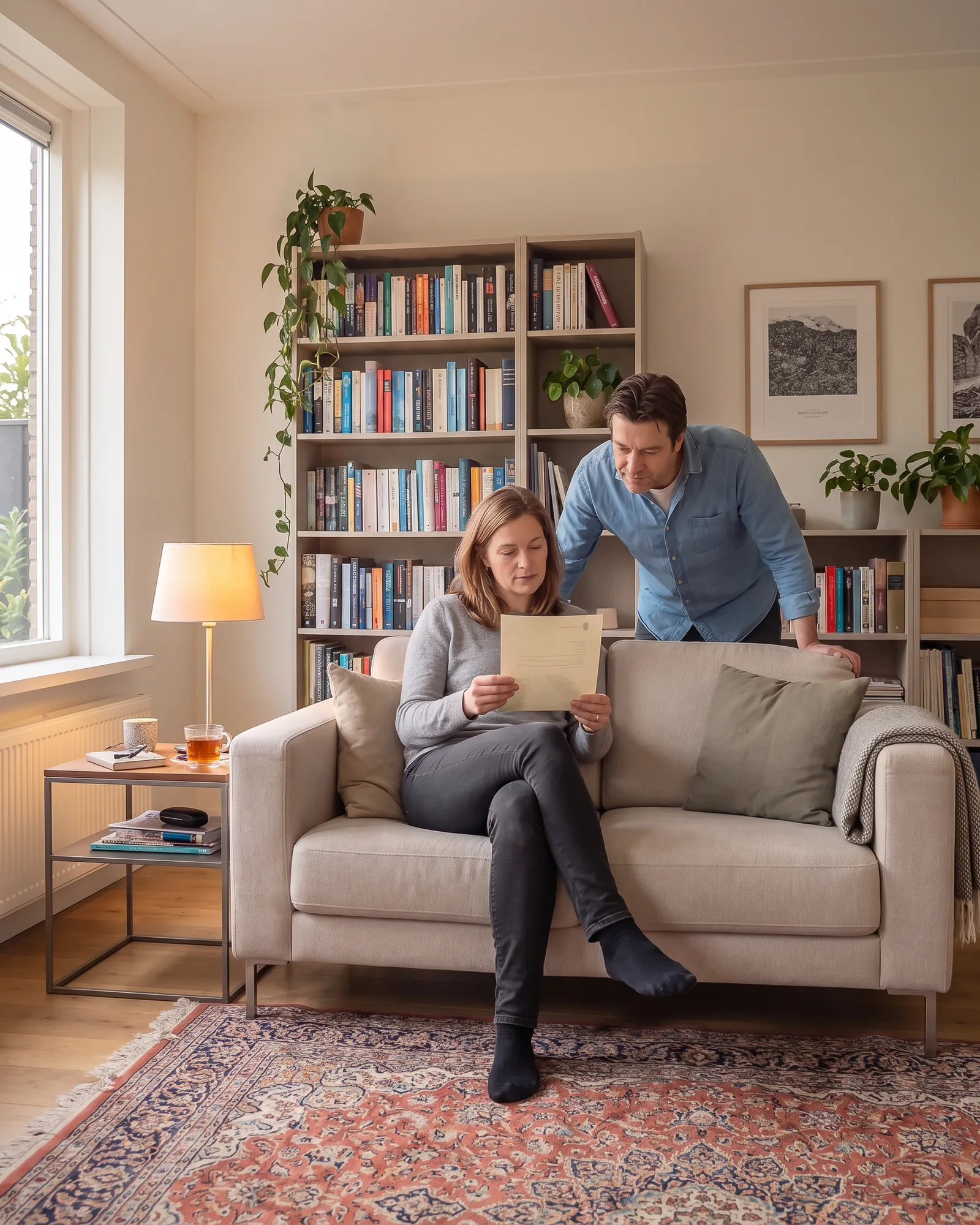 Een bewoner leest thuis de brief van de gemeente over de vergunning