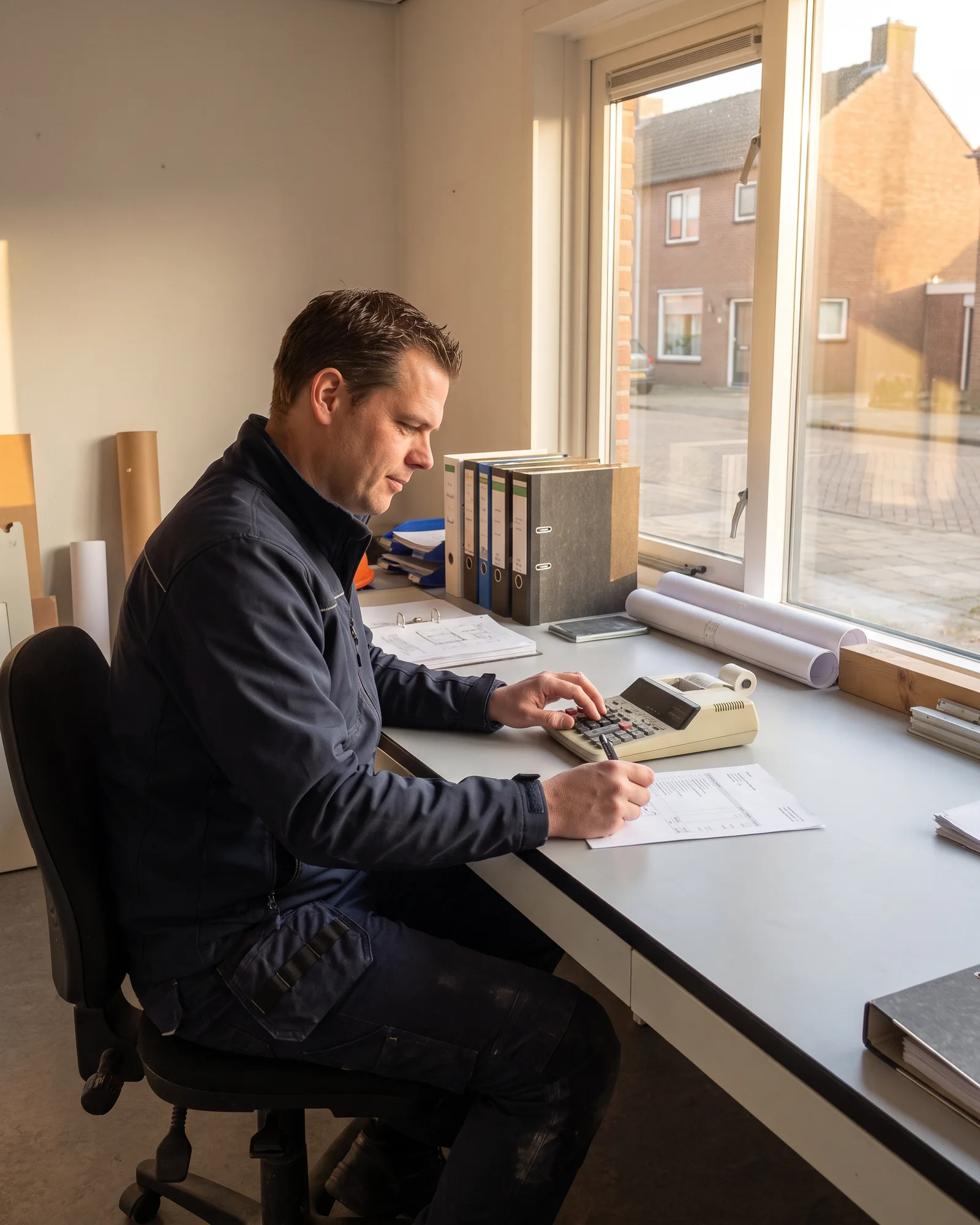 De directeur van een bouwbedrijf zet zijn opslagen op de begroting en maakt zijn prijs