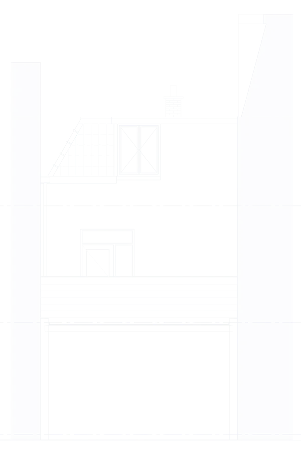 Achtergevel in Zeist zoals hij nu is: een pannendak met een dakkapel en een garagedeur op de begane grond