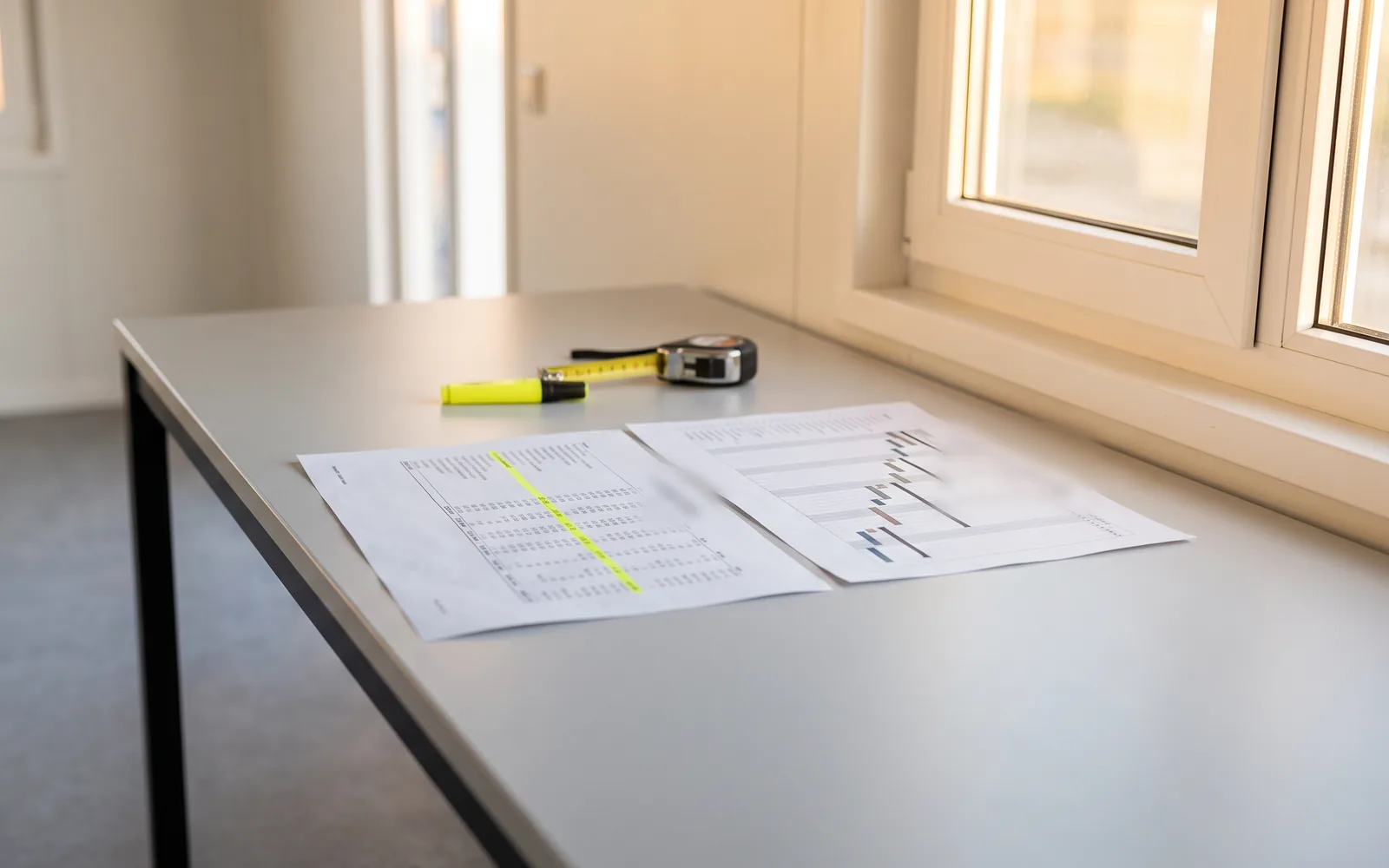 Werkbegroting en planning naast elkaar op een bureau in de bouwkeet